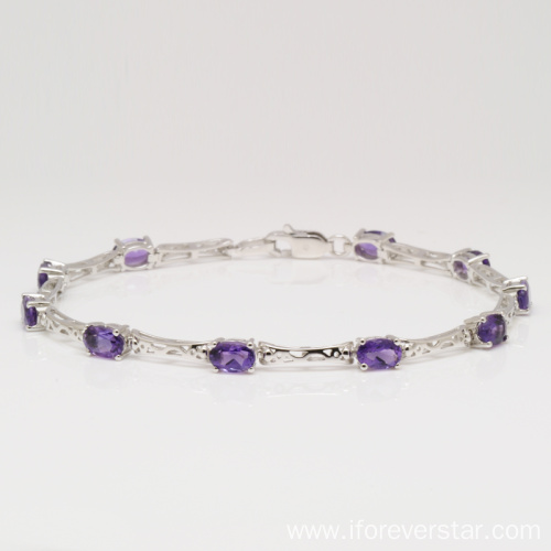 Sterling Silver Bracelet With Natural Stone Amethyst